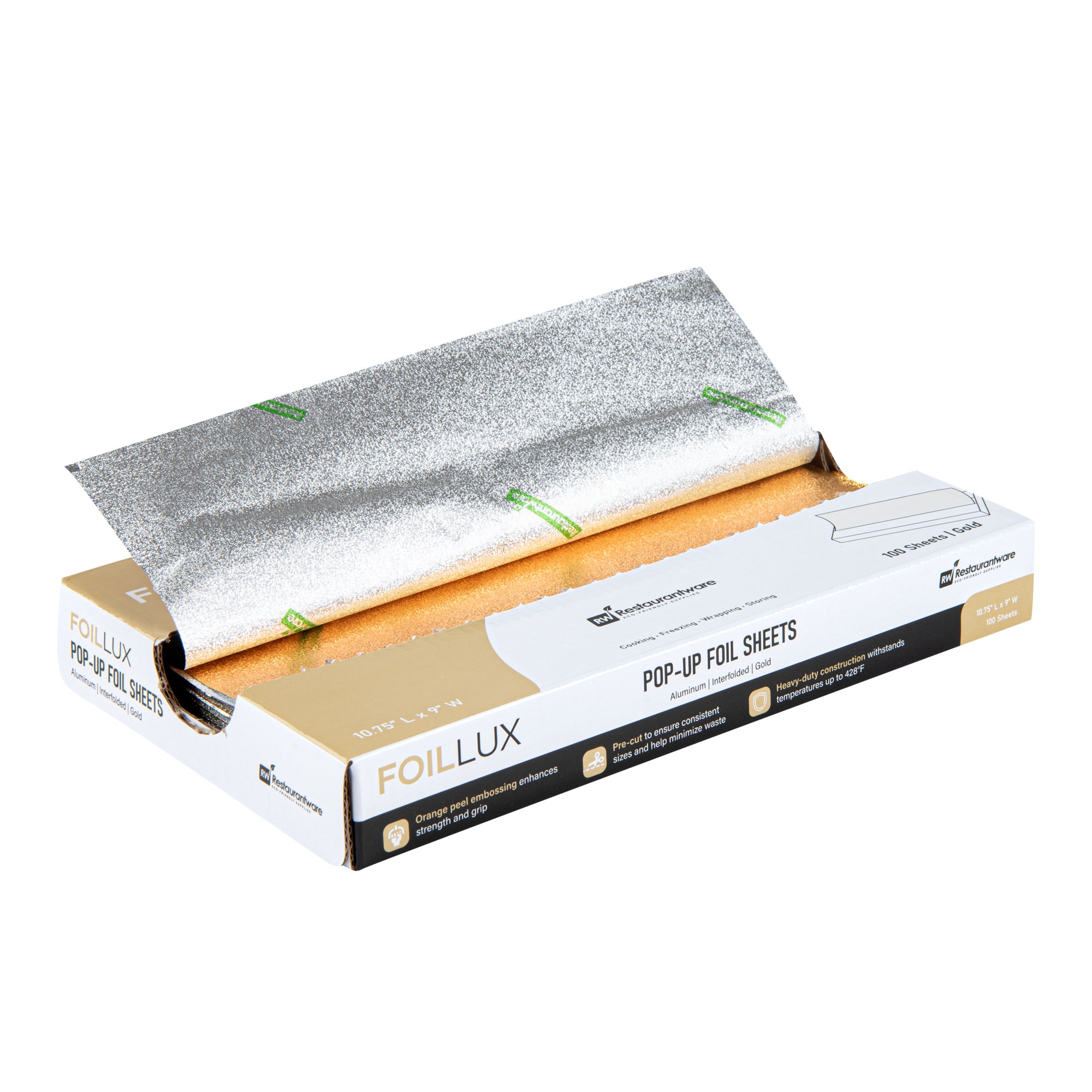 Foil Lux Foodservice Gold Aluminum Foil Pop-Up Sheet - Interfolded, Embossed - 10 3/4" x 9" - 2000 count box