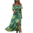 thumbnail image 3 of NTACZA Casual Summer Dresses for Women Off the Shoulder Tropical Palm Tree Short Sleeve Hawaiian Boat Neck Casual Maxi Flowy Vacation Sundress Size L, 3 of 3