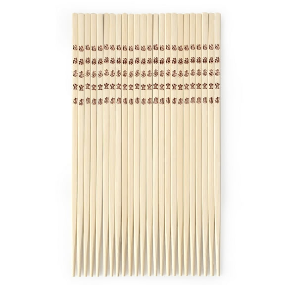 Mainstays 100% Bamboo Chopsticks, Long-10.43in, 12 Pairs, Red and Natural Bamboo Color