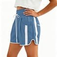 thumbnail image 4 of RQYYD Women's High Waist Striped Running Shorts Elastic Drawstring Sport Casual Summer Lightweight Pants with Pockets, 4 of 6