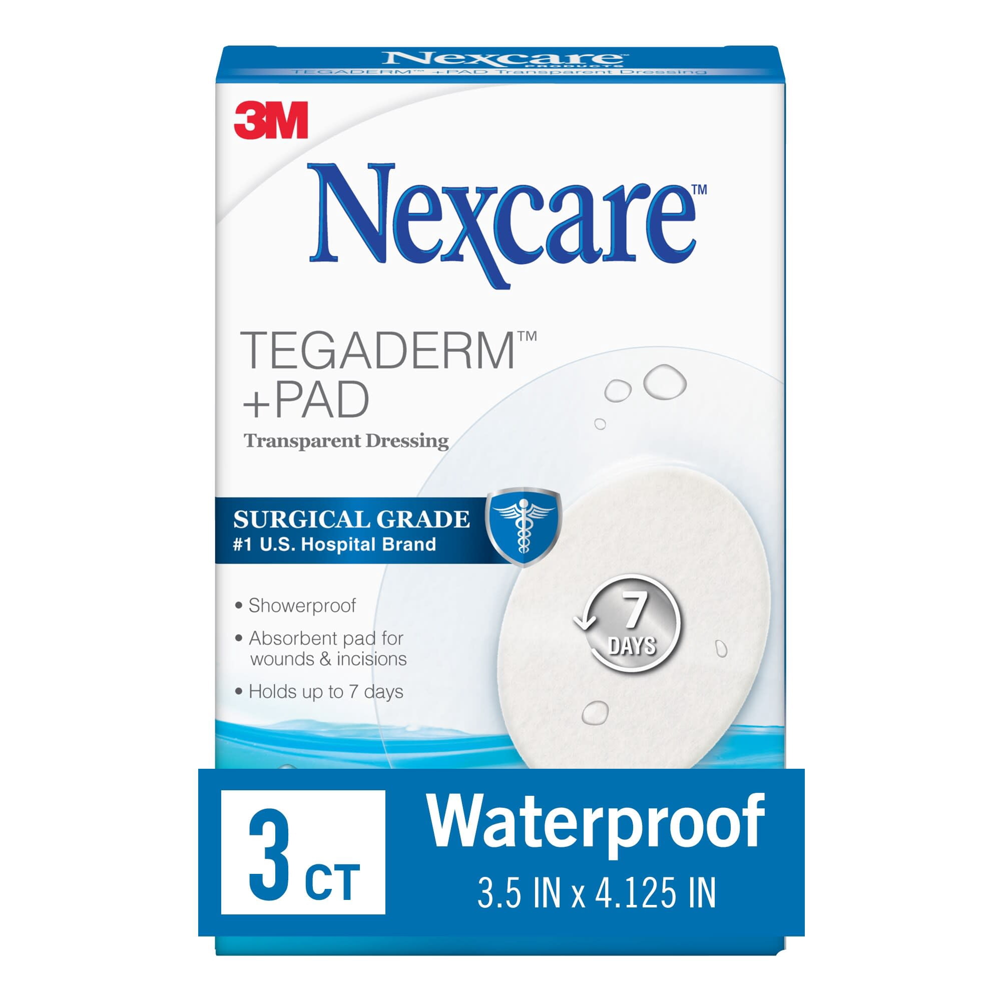 Nexcare Tegaderm + Pad Transparent Dressing, 3.5" x 4.125", 3/Pack
