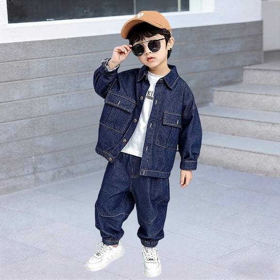 MEZZALL Child Stylish Boys Denim Outfit Sets Casual Two Piece Long Sleeve Jacket And Pants Fall Lapel Versatile Daily Clothing Sets