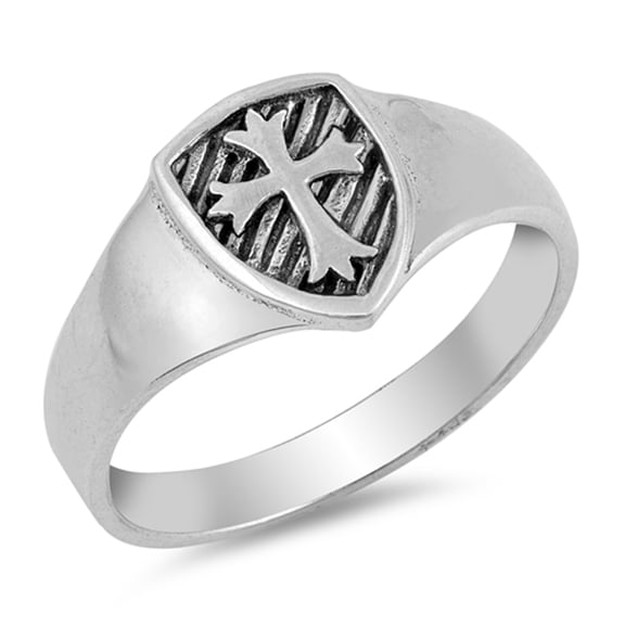 Medieval Cross Shield Coat of Arms Ring .925 Sterling Silver Band Jewelry Female Male Unisex Size 7