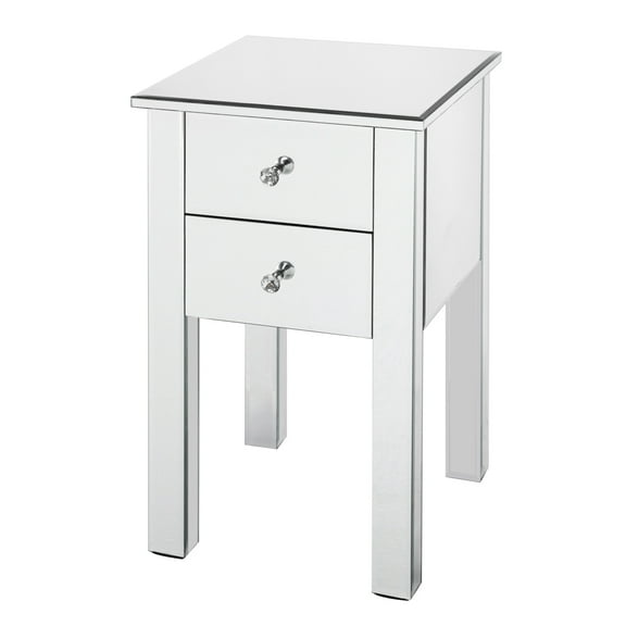 Winado Mirrored Bedside Table With 2 Drawers,Modern Mirror End Table,Glass Nightstand,Silver