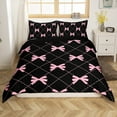 thumbnail image 1 of Erosebridal Princess Ribbon Bedding Sets , Black Pink Comforter Cover , Stripe Geometry Reversible Bedding , Breathable Room Decor, 2 Pieces（No Comforter）, 1 of 7