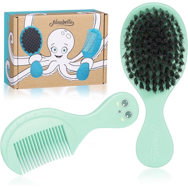 bella Cepillo de pelo para bebé y peine para bebé, cepillo suave para bebé, diseño de pulpo, cepillo para el pelo de bebé recién nacido, juego de cepillo para el pelo para niños pequeños, set de