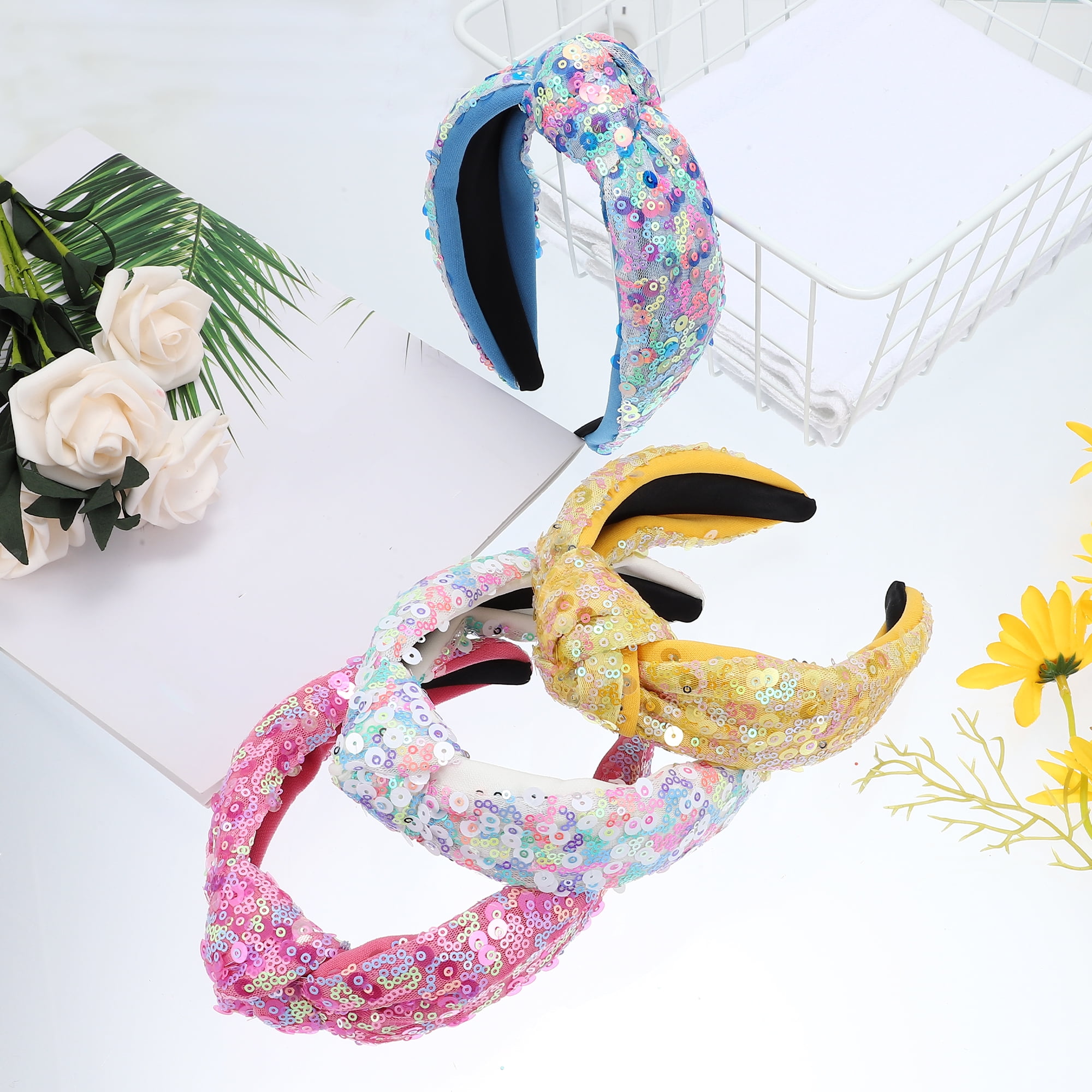 Unique Bargains Cute Sequined Hairbands for Women Pink