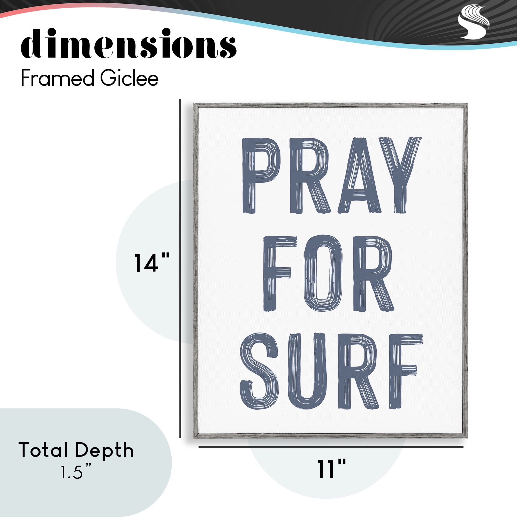 Summer Sentiment Pray For Surf Gray Framed Giclee Art, design by Lettered and Lined
