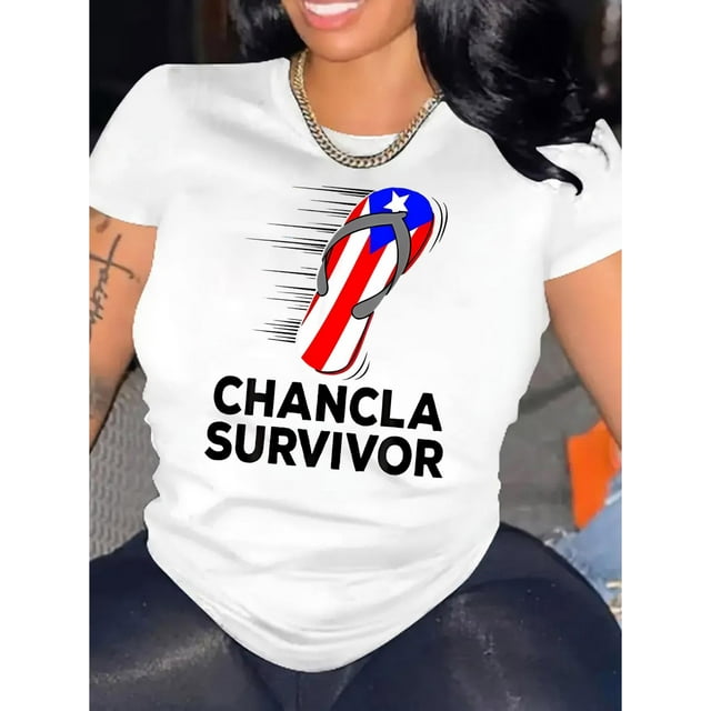 Pantoufles Drapeau & T-Shirt Confortable à Imprimé Lettre, T-Shirt de Sport à Manches Courtes et Col Rond, Vêtements de Sport pour Femmes