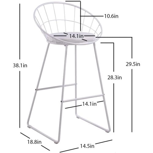 Set of 2 Modern Nordic Industrial Counter Height Bar Stools, 29.5" Seat Height, Curved Hollow Metal Backrest, Padded Faux Leather Seat, Heavy-Duty Sled Base, White