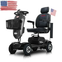 Gift for Elderly! MAX PLUS GREY 4 Wheels Outdoor Compact Mobility Scooter with 2pcs*20AH Lead acid Battery, 16Miles, USB Charger Port & Cup Holders, 300W Motor