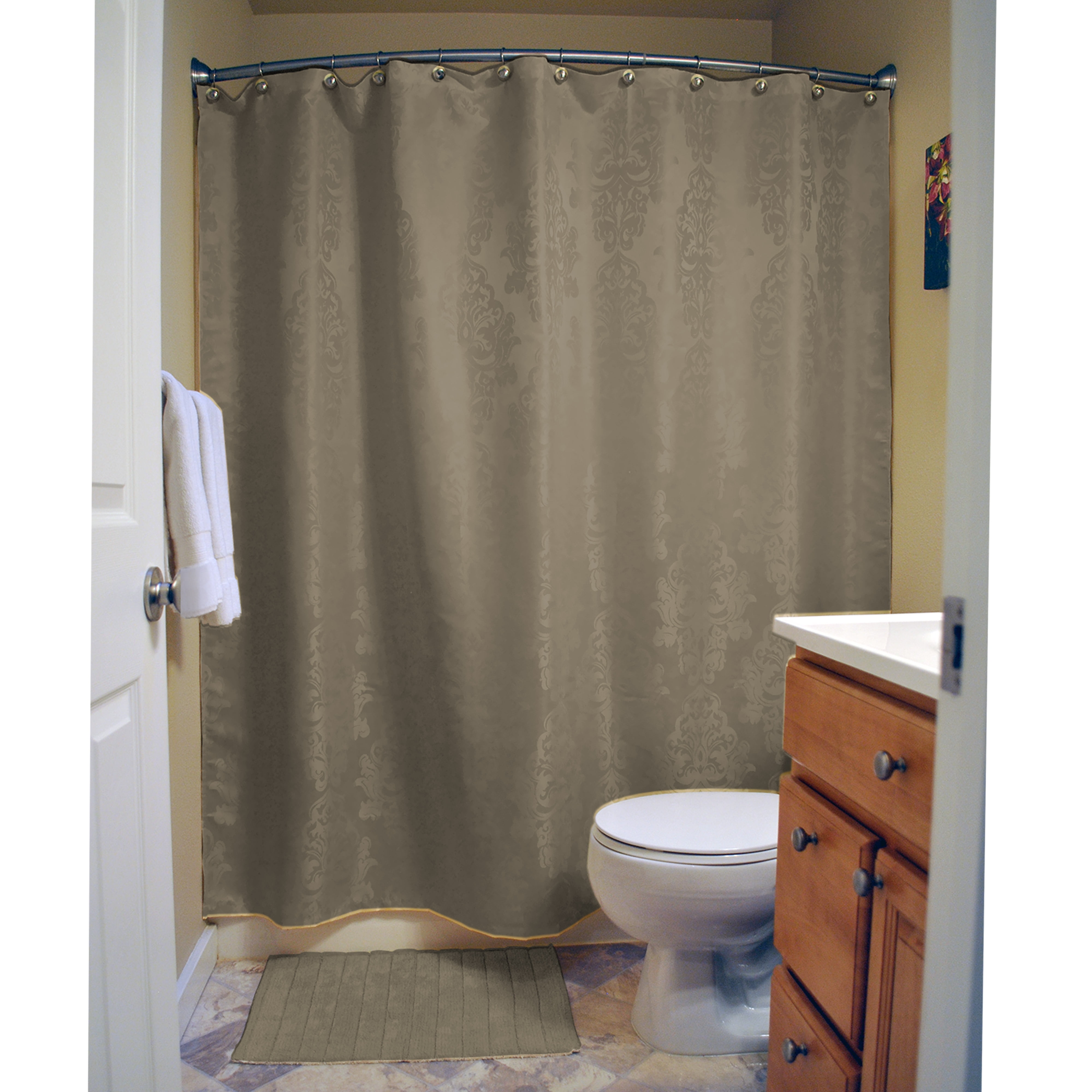 Design Imports Damask Polyester Shower Curtain, 72"x72", 100 Polyester