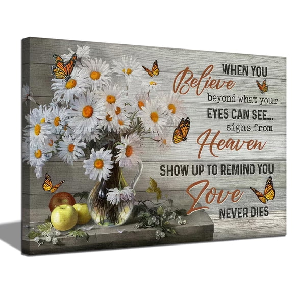 Daisy Canvas Wall Art Farmhouse Butterfly Flowers Painting Picture Wall Decor Inspirational quotes Poster Print Artwork for Living Room Kitchen Bedroom Bathroom Home Decoration Prepare to hang