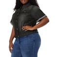 thumbnail image 4 of Agnes Orinda Women's Plus Size Button Front Work Crop Short Sleeves Denim Jacket 3X Black, 4 of 7