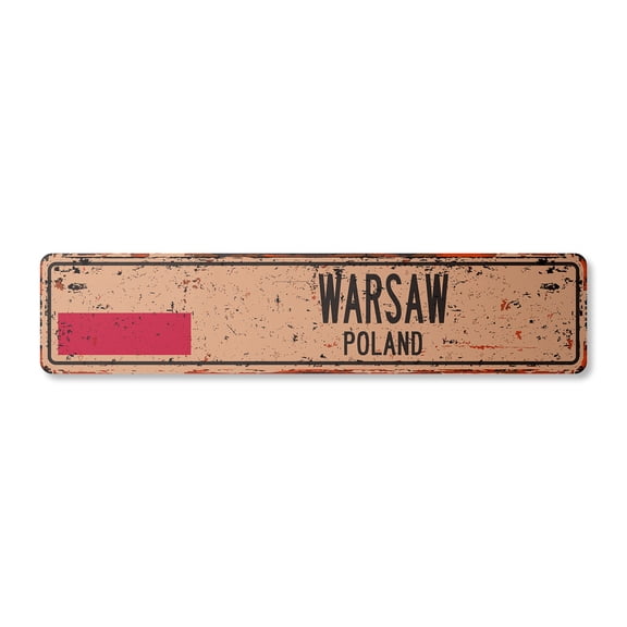 WARSAW POLAND Vintage Plastic Street Sign Pole flag city country road wall gift | Indoor/Outdoor | 36" Wide