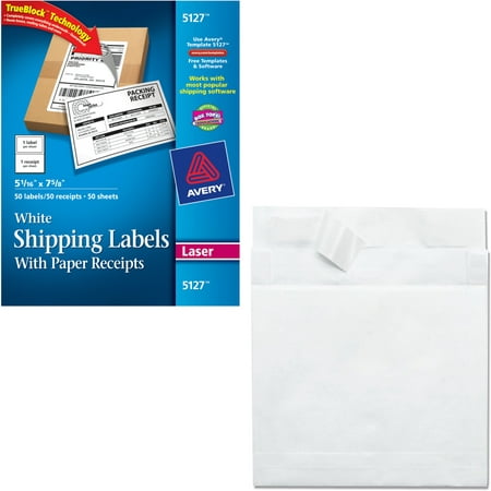 Avery White Shipping Labels with Paper Receipts with TrueBlock Technology for Laser Printers, 5-1/16