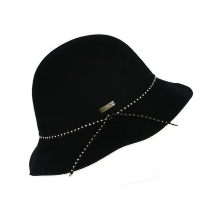 Women's Wool Felt Cloche with Studded Faux Leather Band