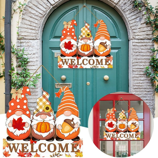 Hbdhejl Dwarf Autumn Hanging Sign Day Fall Welcome Doorplate Decorative Wooden Hanging Sign