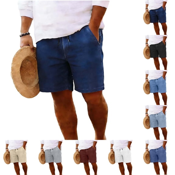 Zpzdpjkx Men's Plus Size Denim-Look Elastic Waist 5" Inseam Loose Straight Fit Casual Shorts with Pockets