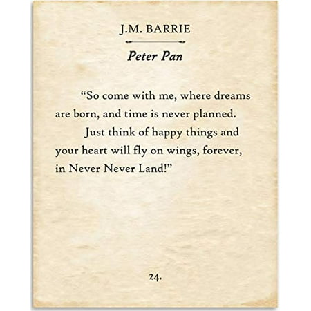 J.M. Barrie - So Come With Me Where Dreams Are Born - Peter Pan - Book Page Quote Art Print - 11x14 Unframed Typography Book Page Print - Great Gift for Book