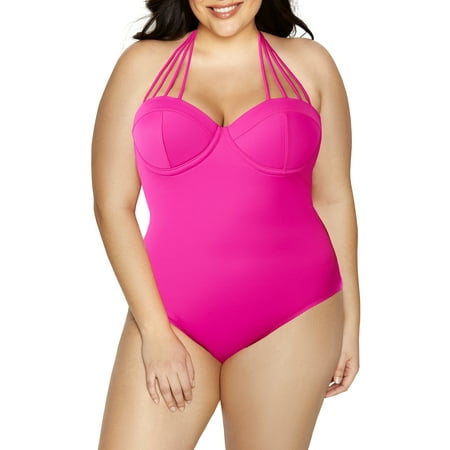 100 Degrees Women's Plus-Size Maillot Tie-Neck One-piece (Best One Piece Swimsuits For Flat Chest)