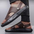 thumbnail image 2 of Flat Heel Slippers for Men 2025 Flat Heel Breathable Open Toe Summer Trendy Solid Color Slip-on Footwear Causal Summer Dressy Beach Shoes Brown 8, 2 of 7