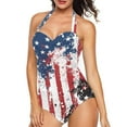thumbnail image 6 of FKELYI Vintage USA Flag Star Print Polyester Swimwear for Women One Piece Bikini Swimsuits V Neck Monokini Breathable Bathing Suits Summer Beachwear for Ladies Teens Girls Beach Party, XL, 6 of 7