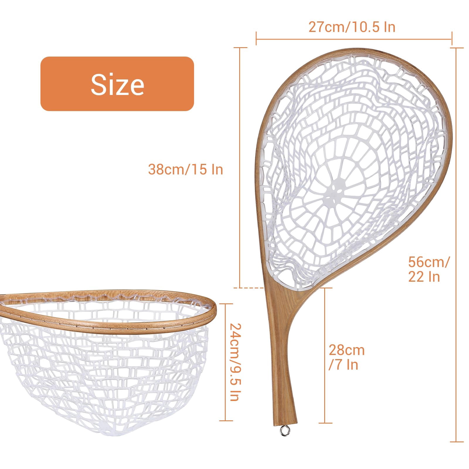 Fly Fishing Net Trout Net, Soft Mesh Fishing Net, Fish Landing Net with Safety Rope Lanyard, Lightweight Catch and Release Net for Trout, Bass,56*27*1.8cm