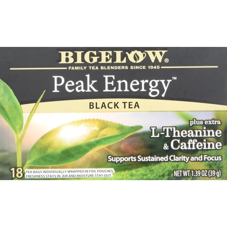 Bigelow Black Tea Peak Energy plus extra L-Theanine & Caffeine, 18 Count
