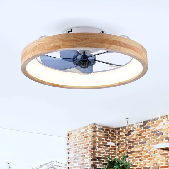 20" Ceiling Fans with Lights and Remote, 3000-6500K Dimmable Modern Flush Mount LED Fan Light, 6 Speeds, Quiet DC Motor For Living room, Bedroom,Kitchen----Wood Matte White