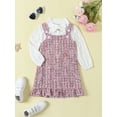 thumbnail image 3 of CIYCuIT Little Girl 2Pcs Fall Outfits Flower Embroidery Bowtie Long Sleeve Button Tops + Plaid Straps Dress 3T 4T 5T 6T 7T Toddler Kids Casual Cute Clothes, 3 of 9