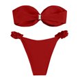 thumbnail image 4 of Hot Days, Bold Styles UTSJKR High Cut Bikini Sets for Women Knot Front Bandeau Two Piece Swimsuit Strapless Bikini Set Bathing Suit Wine XL, 4 of 5