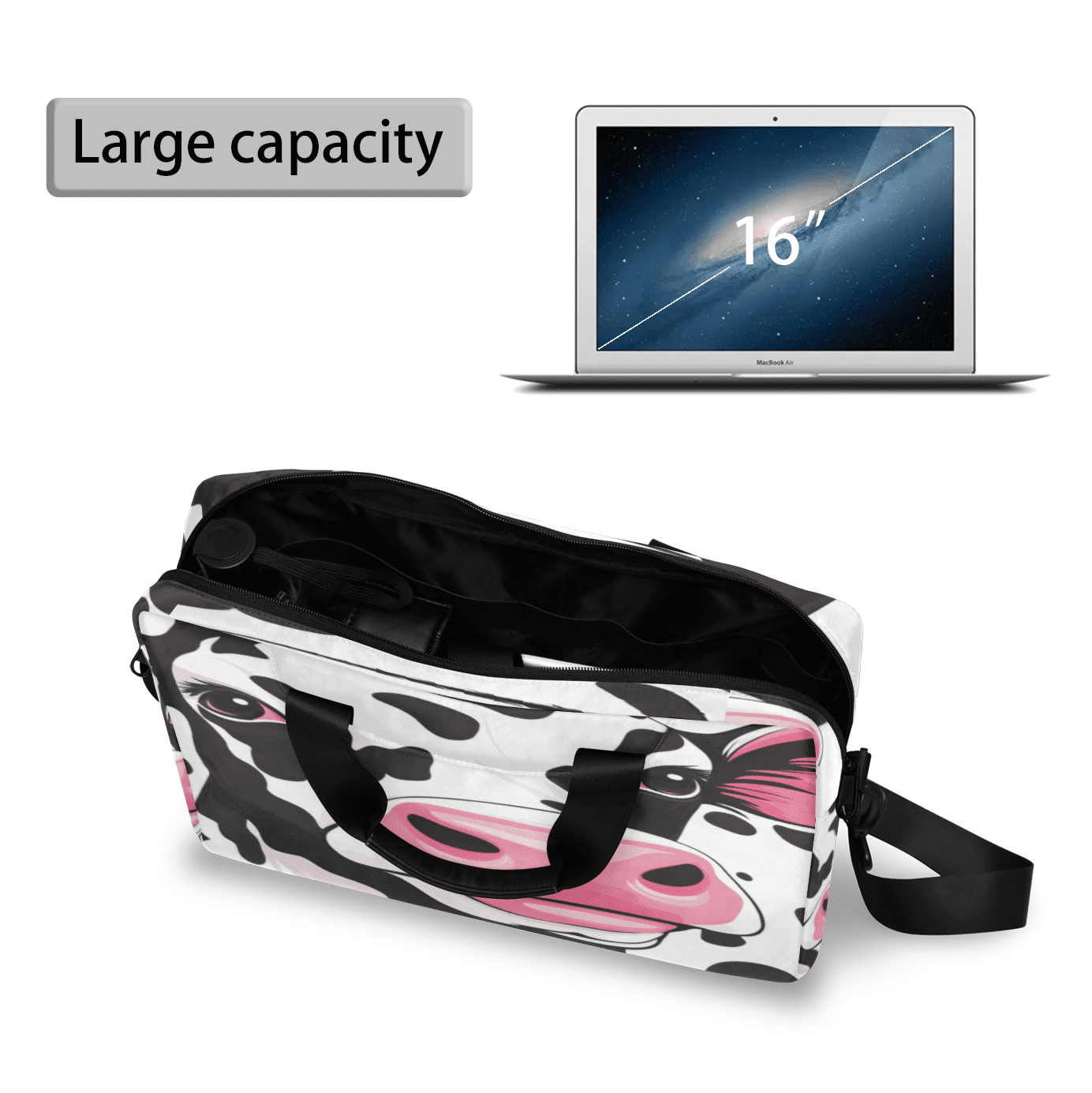 Herdesigns Cow Laptop Bag for Women Men, Computer Case Briefcase Messenger Bags, 15-15.6 inch Laptop Sleeve Shoulder Bag