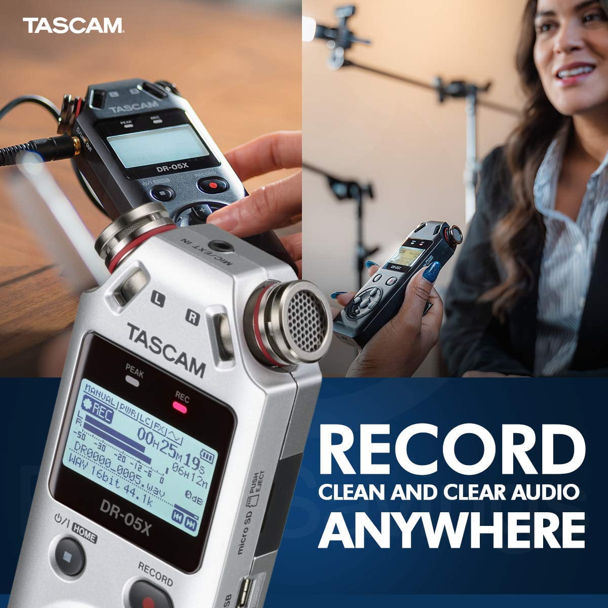 Tascam DR-05X Stereo Handheld Digital Audio Recorder with USB Audio  Interface (Silver) + Sandisk Micro SDHC 16GB, Auxiliary Cable, Batteries &  