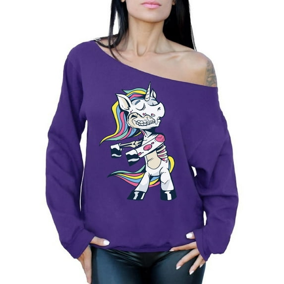 Awkward Styles Halloween Sweatshirt Zombie Unicorn Off Shoulder Tops for Women