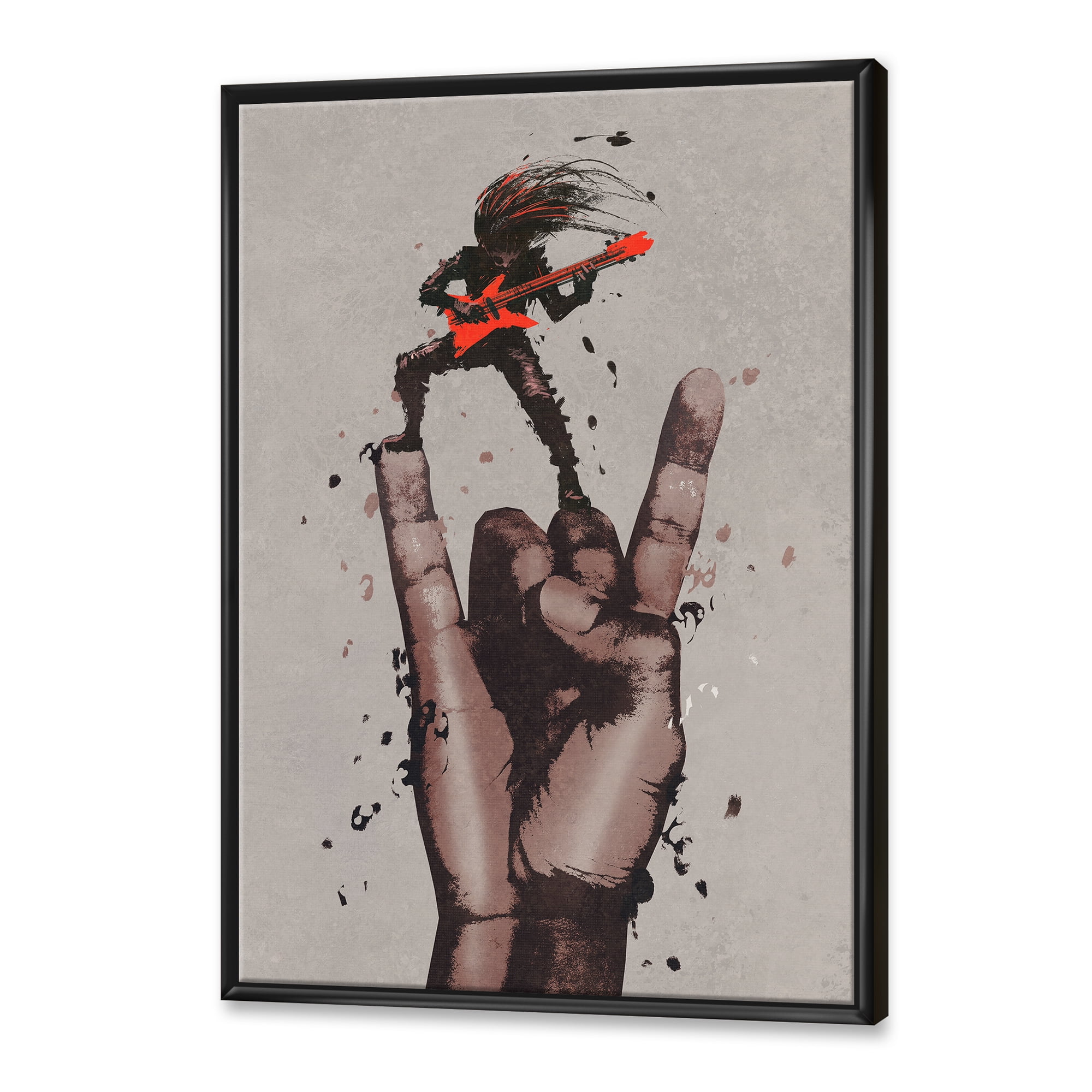Designart 'The Guitarist On Rock and Roll Sign' Modern Framed Canvas Wall Art Print