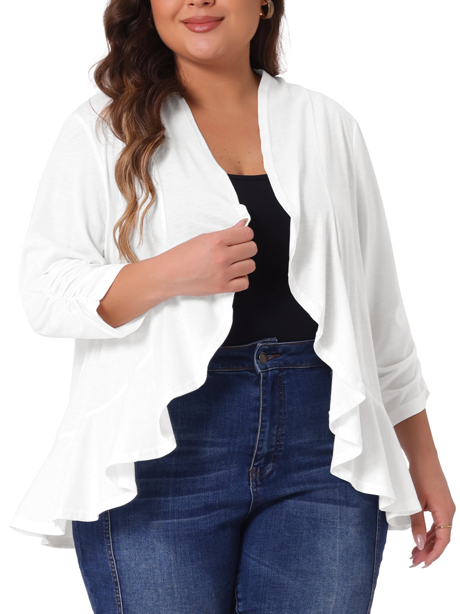 DARING DIVA Women's Plus Soft 3/4 Sleeve Cropped Shrug Bolero Cardigan 1X White