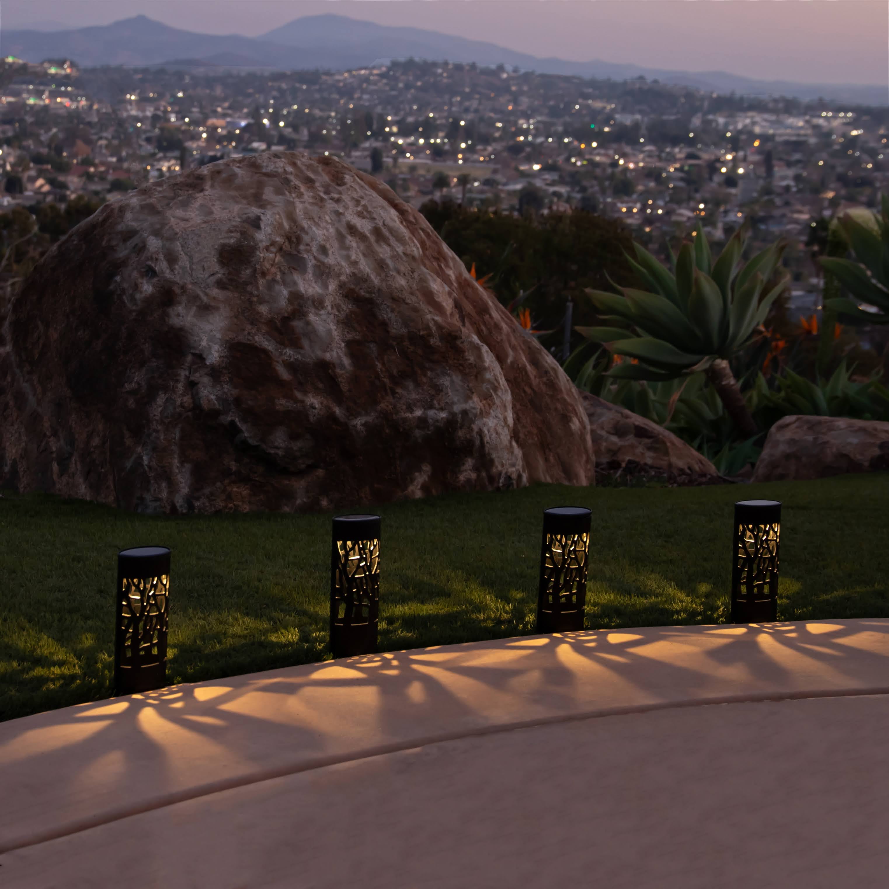 (2 pack) Mainstays Solar Powered Bronze LED Oval Shadow Projection Path Light, 15 Lumens, 4 pack