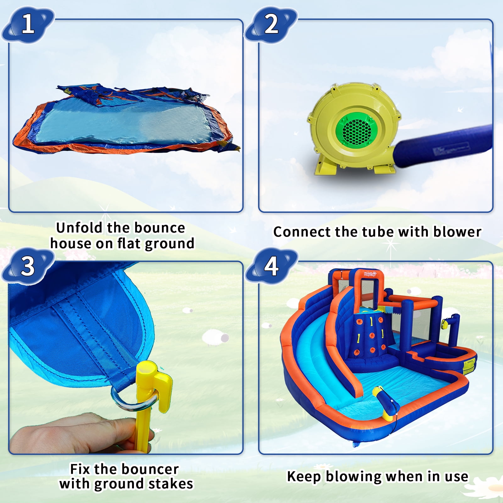 Hapcap Kids Inflatable Water Slide & Bounce House with 2 Pools and Air Blower for Backyard