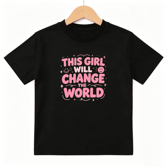 This Girl Will Change The World Girls Graphic Tee, Girl Power 100% Cotton Kids Short Sleeve T-Shirt 4-13Y