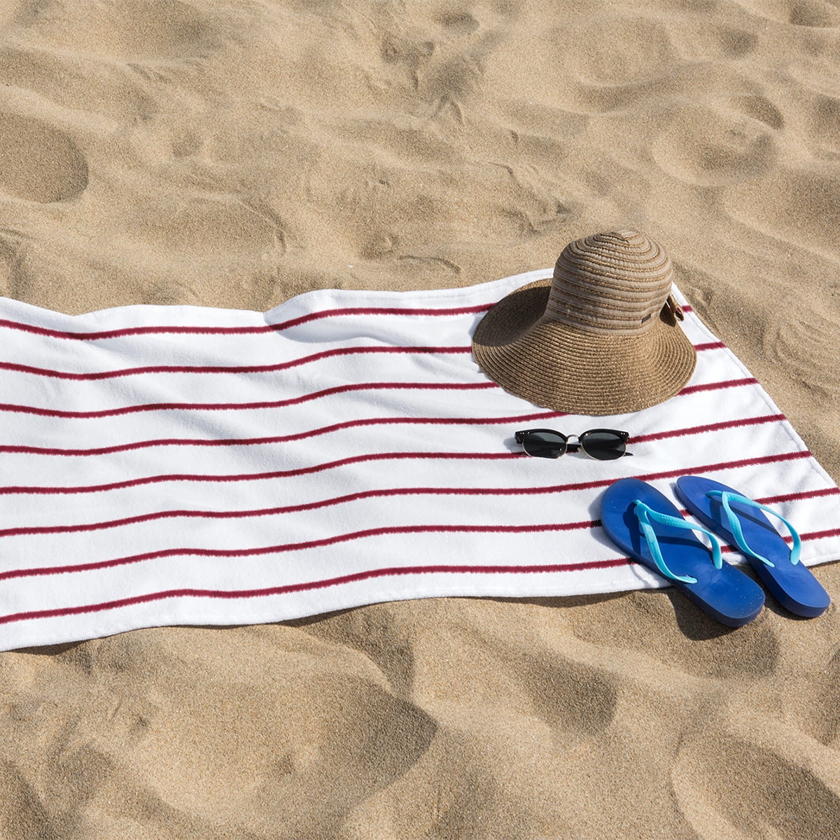 Ample Decor 100% Cotton Set of 4 Beach Towel Large Cabana Striped - Brown & Red - 30 x 68 inch