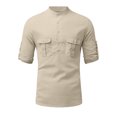 thumbnail image 3 of Kizanda Men Half Button Work Shirt with Chest Pockets Pullover Lightweight Stand Collar Work Comfy Office Shirt Long Sleeve Fall Winter Business Casual Top for Men XL, 3 of 9