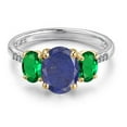 thumbnail image 3 of Gem Stone King 925 Silver and 10K Yellow Gold Blue Lapis and Green Nano Emerald and Lab Grown Diamond Engagement Ring for Women | 2.86 Cttw | Oval 9X7MM | Birthstone | Size 7, 3 of 6