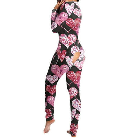 

luethbiezx Womens Button-down Front Functional Buttoned Flap Adults Pajamas One Piece Sleepwear Jumpsuit Thermal Underwear Set