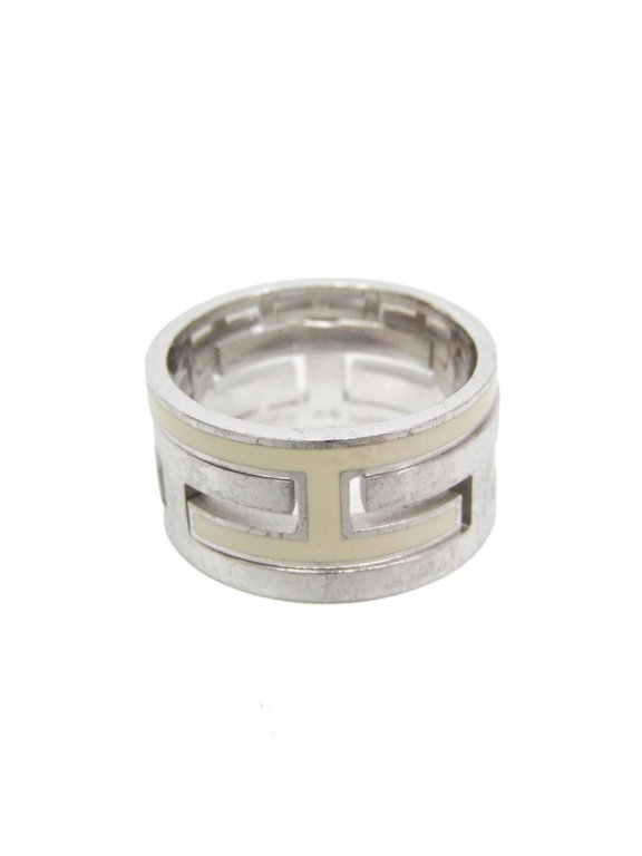 Pre-Owned Hermes Move H Silver Fashion Band Ring Silver,Off-white