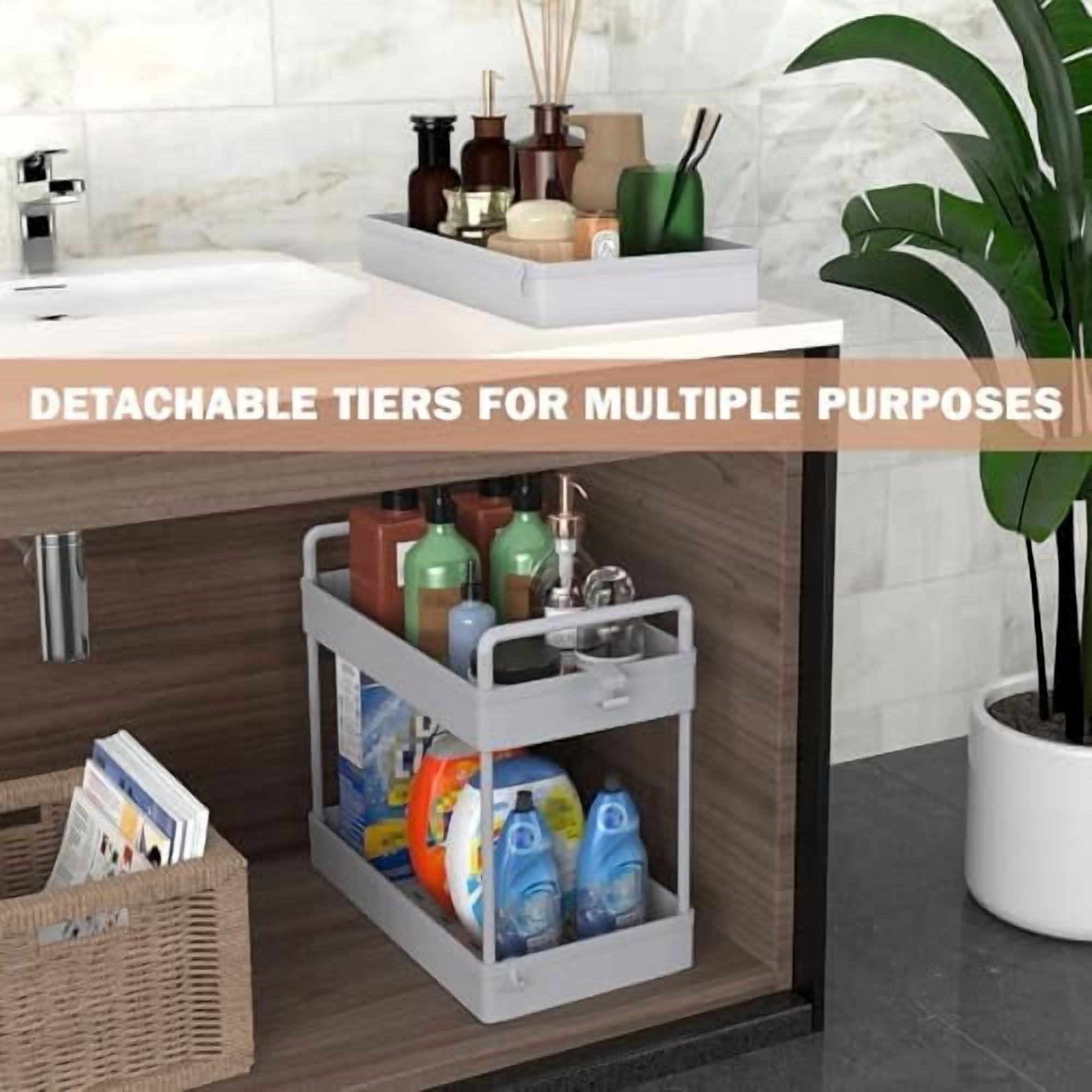 3 Tier Slim Rolling Storage Cart with Wheels Plastic Utility Cart Organizer for Snack Craft Art Postpartum Baby Diaper Nail Makeup in Bathroom Laundry Room Kitchen Bedside Narrow Space, Grey