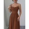 thumbnail image 3 of Coffee Womens Elegant Spaghetti Strap Ruched Waist Flowing Maxi Dress For Wedding Guest Or Formal Occasion, 3 of 7