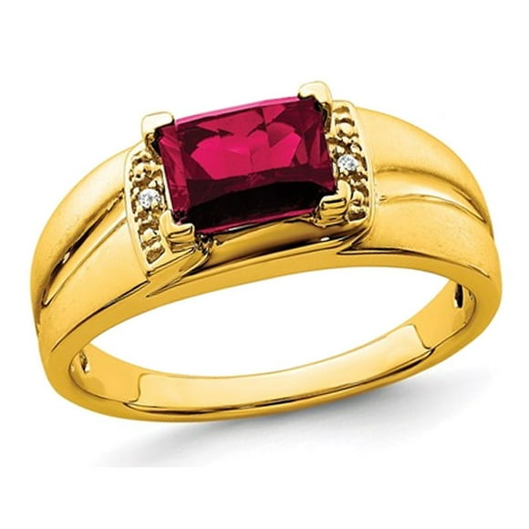 Mens 1.60 Carat (ctw) Lab Created Ruby Ring in 14K Yellow Gold