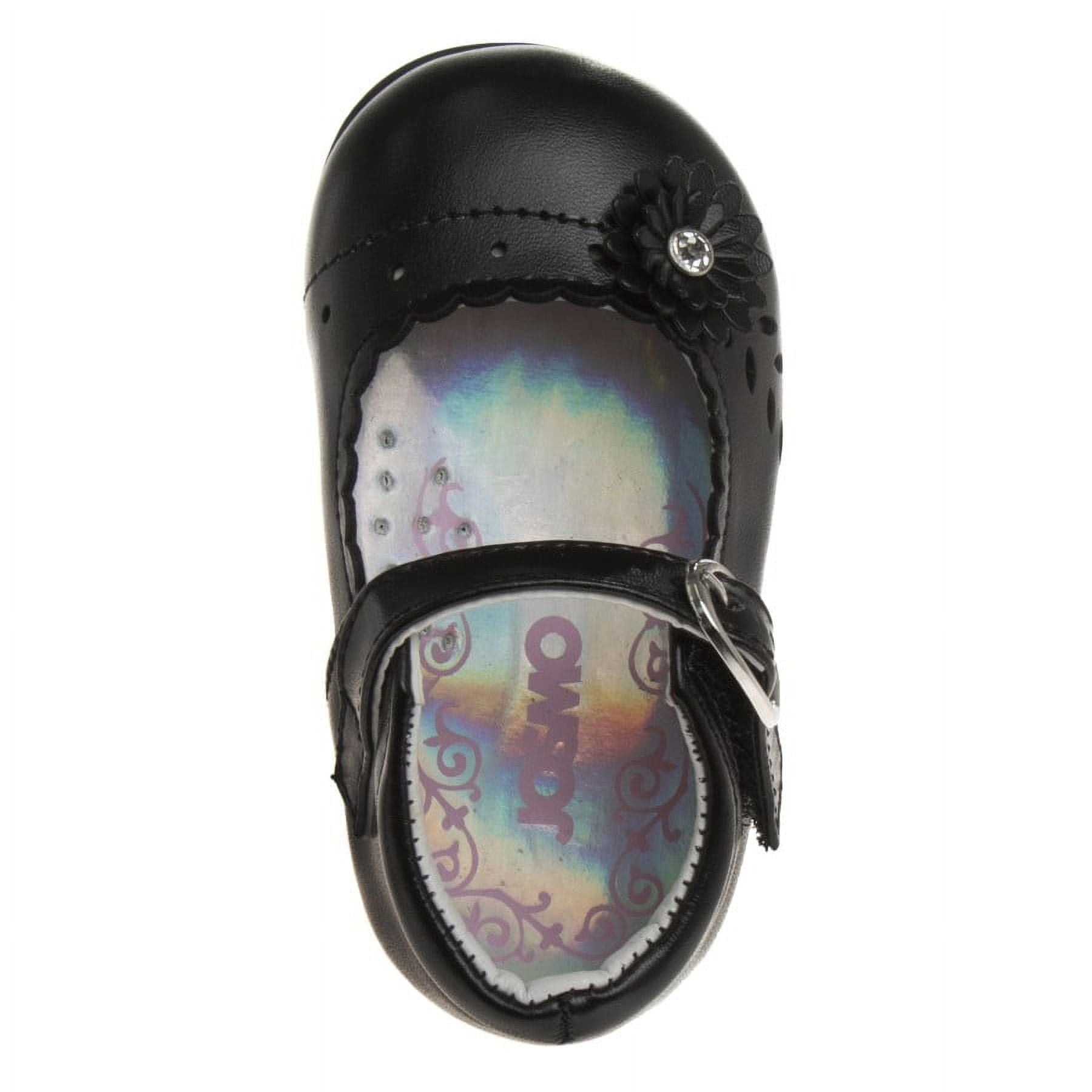 Josmo Toddler Girls Buckle Faux Leather Flat Heel Dress Shoes with Flower Detail - Black, 8