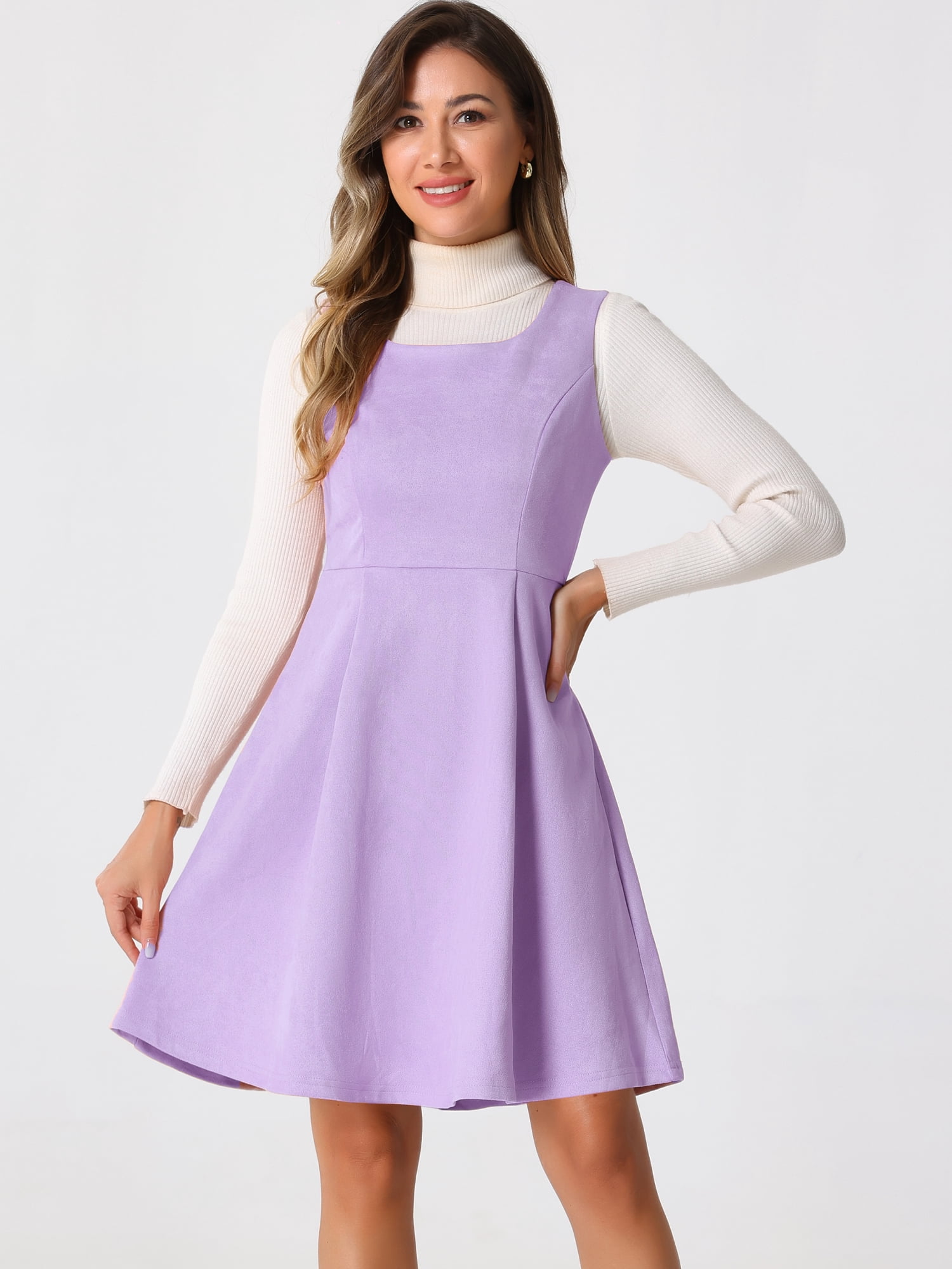 DARING DIVA Women's Sleeveless A Line Pleated Faux Suede Overall Dress M Purple
